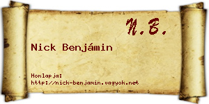 Nick Benjámin névjegykártya
